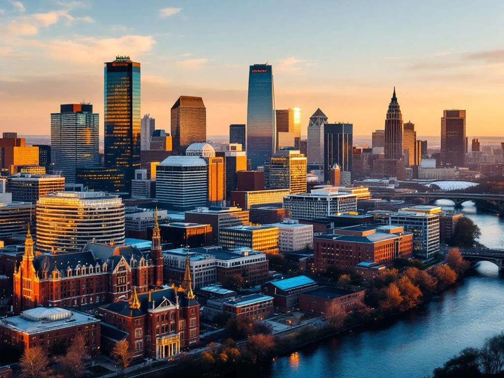 Aerial view of Boston skyline and university campus with digital circuit overlay representing eDiscovery technology integration