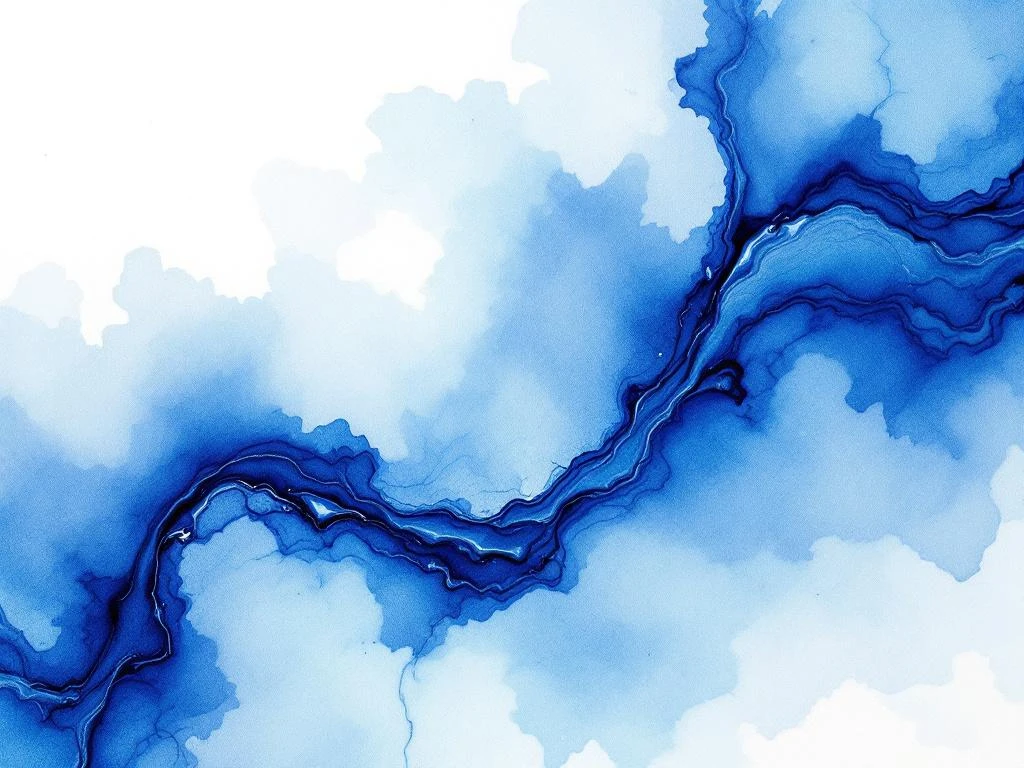 Azure blue watercolor paint flowing organically across textured white paper with natural gradients and soft edges.